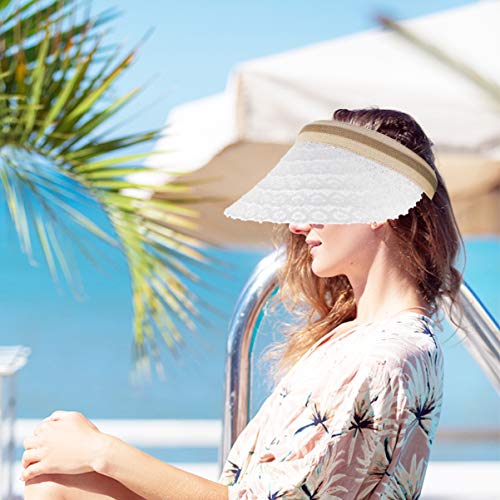 SOIMISS Verano Playa Sombrero para El Sol Visera de Encaje Sombrero de ala Ancha Visera Flexible Gorra de Protección Solar para Mujeres Niñas (Blanco)