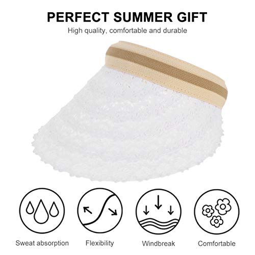 SOIMISS Verano Playa Sombrero para El Sol Visera de Encaje Sombrero de ala Ancha Visera Flexible Gorra de Protección Solar para Mujeres Niñas (Blanco)