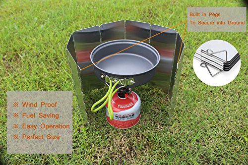 SOLEADER Paravientos Plegable para Camping Cocina Parabrisas para Estufa de Gas al aire libre 10 Placas