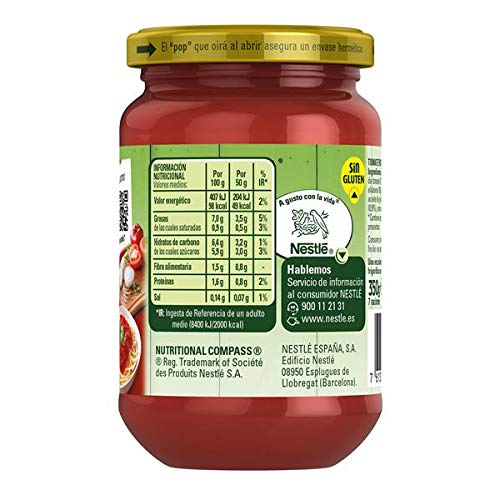 SOLIS Tomate Frito Estilo Casero 0% Sal y Azúcares Añadidos Frasco Cristal - Tomate sin gluten - 350 g - Pack de 6