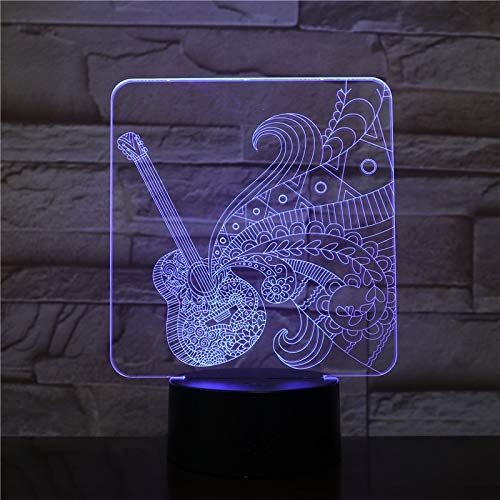Solo 1 pieza colorida guitarra táctil lámpara 3d ilusión luz de noche LED lámpara de mesa de atmósfera USB para niños bebé niños