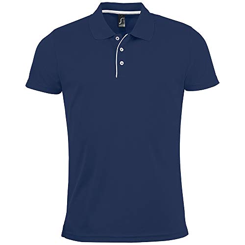 SOLS - Polo de Manga Corta de Deporte para Caballero/Hombre 100% poliéster de Primera Calidad Modelo Performer - Verano/Vacaciones (Extra Grande (XL)) (Azul Marino)