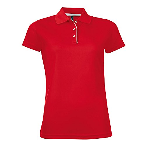 SOLS- Polo Performer de Manga Corta piqué para Mujer (Mediana (M)) (Rojo)