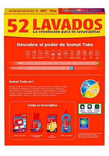 Somat Todo En 1 Detergente Pastillas para Lavavajillas Máquina - 52 Lavados