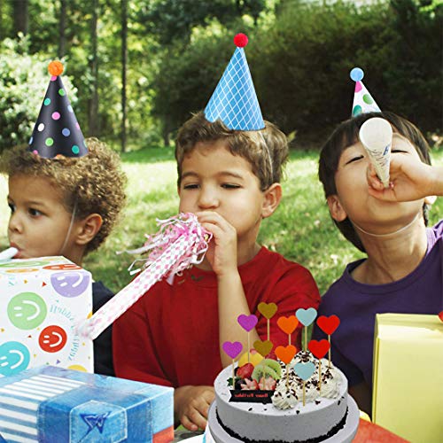 Sombreros de Papel del Fiesta de Cumpleaños, Gorros Forma Cónica con Poms, Tapa de Corona de Varios Color y Tamaños Para Los Cabritos y Los Adultos, Favores de la Fiesta