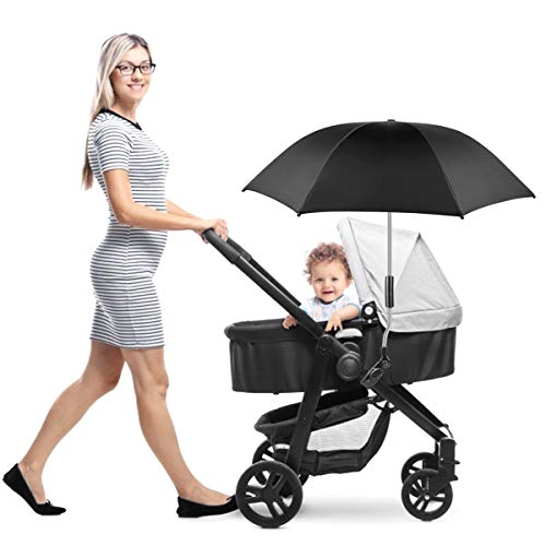 Sombrilla Carrito Bebe Universal Paraguas Carrito Bebe Diámetro 73cm Anti Rayos UV 50+ con Un Mango de Paraguas- Negro