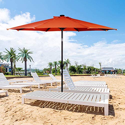 Sombrilla De Aluminio con 24 Luces LED Solares Crema con Manivela Parasol Inclinable Jardín Terraza Playa Balcón