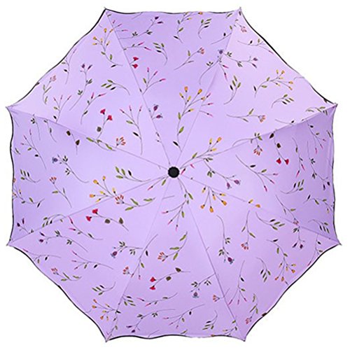 Sombrilla Paraguas Damas Sombrillas Triple Plegables Verano Prueba de Sol Paraguas Protección UV Begonia Sombrilla Ligero Rosa a Prueba de Viento 8 Huesos para Mujeres (Morado)