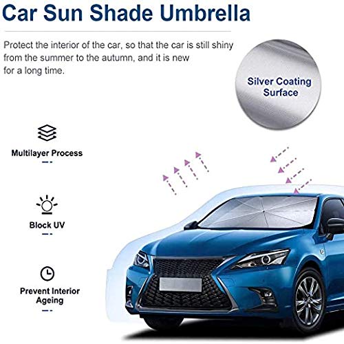 Sombrilla Paraguas del Coche, Parasol Sombrilla per Coche Lunas Delanteras, Plegable Parasol Coche Delantero Protector con Anti UV Rayos, Sombrilla Paraguas Multiuso Apto la Mayoría de Coches y Suvs