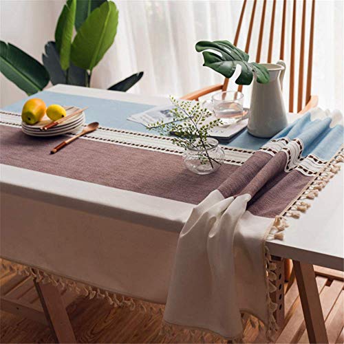 SONGHJ Cubierta de Mesa de Comedor Cuadrada con borlas Mantel Rectangular para Banquete de Boda Cubierta de Mesa de Cocina de Lino de algodón Decoración D 140x180cm