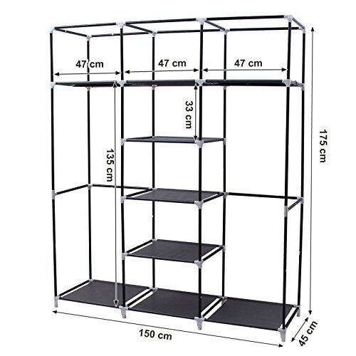 SONGMICS Armario Closet Organizador Textil Plegable Color Negro 175 x 150 x 45 cm RYG12B