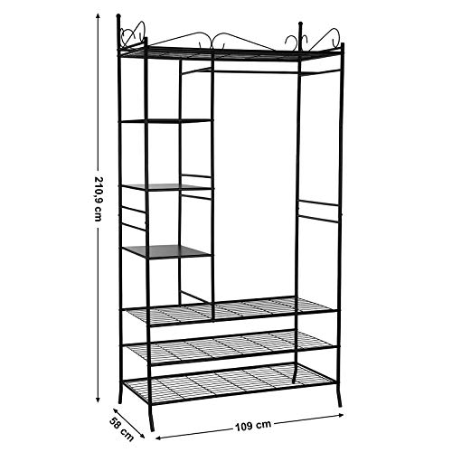 SONGMICS Armario de Metal Barnizado, Estantería de Almacenamiento, Ropero con Funda de Tela, 210 x 58 x 108 cm RTG04H