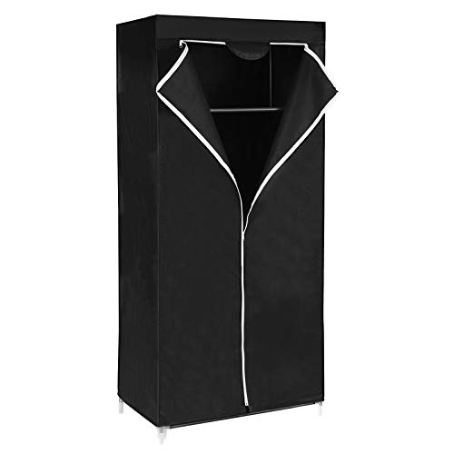 SONGMICS Armario de Tela, Armario Plegable con Barra de Colgar, Perchero Individual, Organizador de Bolsas, Juguetes, Zapatos, Sala, Dormitorio, 75 x 45 x 160 cm, Negro RYG83H