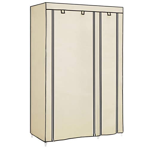 SONGMICS Armario de Tela para Ropa, Organizador de Tela Plegable, 175 x 110 x 45 cm, Beige LSF007M