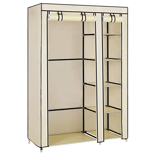 SONGMICS Armario de Tela para Ropa, Organizador de Tela Plegable, 175 x 110 x 45 cm, Beige LSF007M