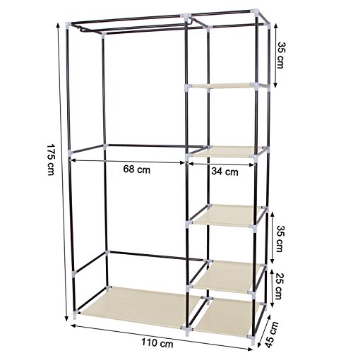 SONGMICS Armario de Tela para Ropa, Organizador de Tela Plegable, 175 x 110 x 45 cm, Beige LSF007M