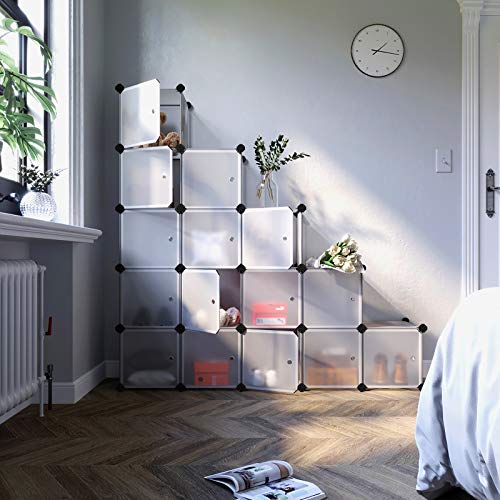 SONGMICS Armario Modular con 16 Cubos, Montaje en Bricolaje, Armario de Almacenamiento de Plástico, con Puertas, Estable, Instalación Sencilla, LPC44BS