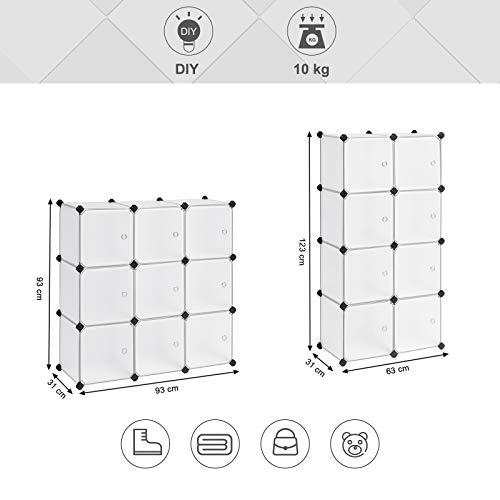 SONGMICS Armario Modular con 9 Cubos, Montaje en Bricolaje, Armario de Almacenamiento de plástico, con Puertas, Estable, Instalación Sencilla LPC116WS