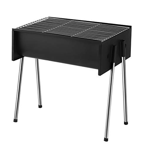 SONGMICS Barbacoa de Carbón, Barbacoa Portátil de Hierro Pintado con Spray, Parrilla Cromada, Parrilla de Barbacoa para Camping, Negro GBQ44BK