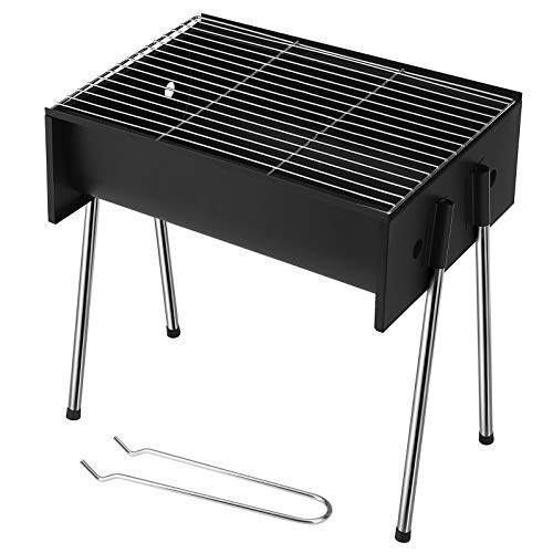 SONGMICS Barbacoa de Carbón, Barbacoa Portátil de Hierro Pintado con Spray, Parrilla Cromada, Parrilla de Barbacoa para Camping, Negro GBQ44BK