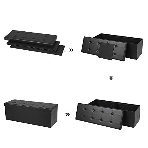 Songmics Baúl Puff - Taburete para almacenaje, Plegable Carga máxima de 300 kg, Negro, 110 x 38 x 38 cm