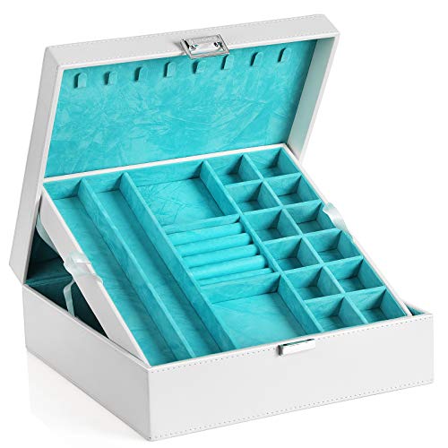 SONGMICS Caja Joyero, Organizador para Bisuterías, 26 x 26 x 10 cm, Blanco JDS305W