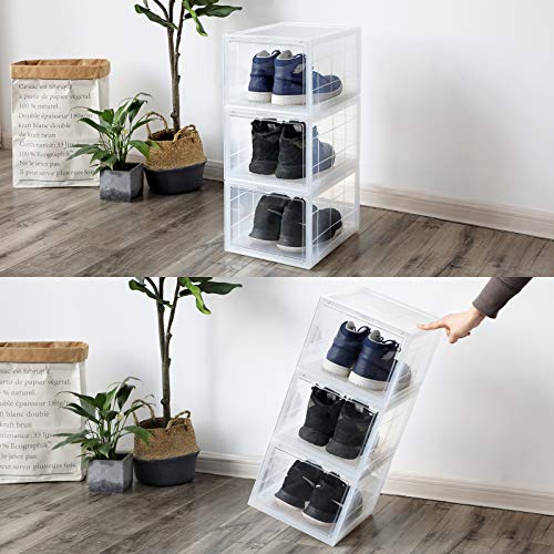 SONGMICS Cajas de Zapatos Apilables, Plástica, Rígida, Ahorro de Espacio, Fácil Montaje, 28 x 36 x 22 cm, para Zapatos hasta la Talla 46, Juego de 6, Transparente LSP06TP