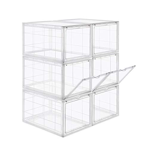 SONGMICS Cajas de Zapatos Apilables, Plástica, Rígida, Ahorro de Espacio, Fácil Montaje, 28 x 36 x 22 cm, para Zapatos hasta la Talla 46, Juego de 6, Transparente LSP06TP