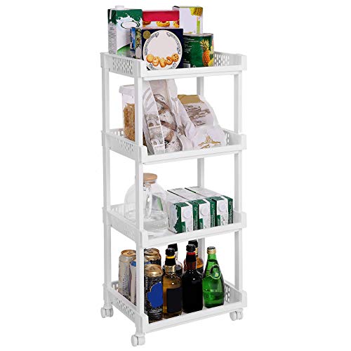 SONGMICS Carrito de Cocina con Ruedas, Estantería con 4 Niveles para Cocina, Oficina y Baño, 86 cm de Altura, Blanco KSC04WT