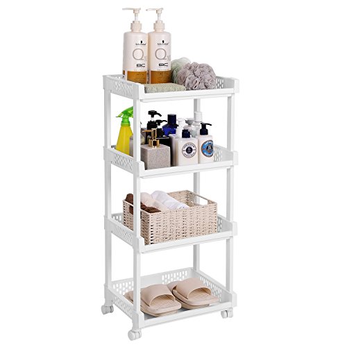 SONGMICS Carrito de Cocina con Ruedas, Estantería con 4 Niveles para Cocina, Oficina y Baño, 86 cm de Altura, Blanco KSC04WT