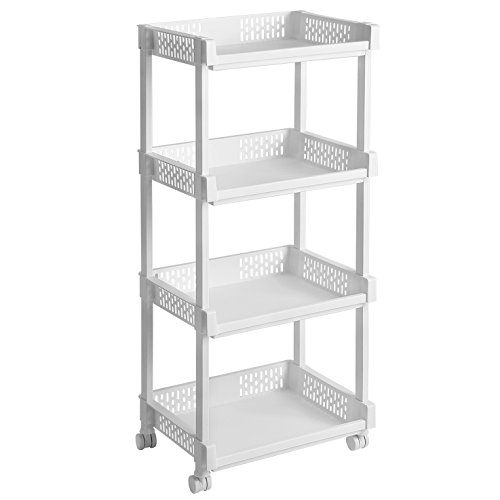 SONGMICS Carrito de Cocina con Ruedas, Estantería con 4 Niveles para Cocina, Oficina y Baño, 86 cm de Altura, Blanco KSC04WT