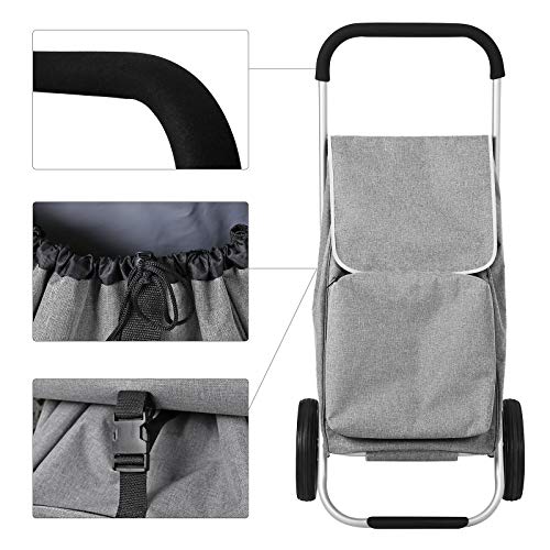 SONGMICS Carrito de Compra Plegable con Ruedas, Carro de la Compra Ligero con Compartimiento de Refrigeración, Gran Capacidad de 40 L, Gris KST04GY