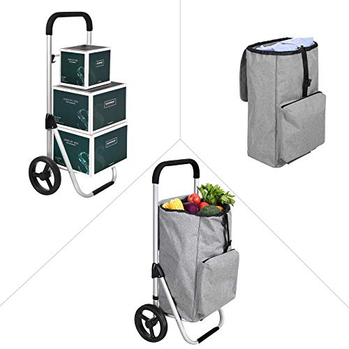 SONGMICS Carrito de Compra Plegable con Ruedas, Carro de la Compra Ligero con Compartimiento de Refrigeración, Gran Capacidad de 40 L, Gris KST04GY