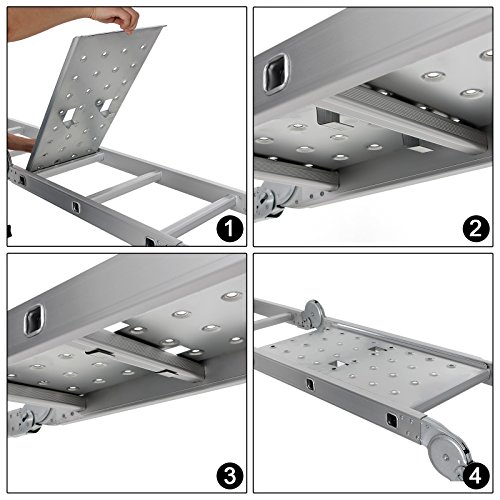 SONGMICS Escalera de Aluminio Multifuncional, Máx. Carga de Capacidad de 150 kg, Conforme al Estándar EN131 TÜV Rheinland GS, GLT36M