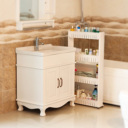 SONGMICS Estante para Hogar y Baño, Carrito de Cocina, Estantería de Cocina con 4 Niveles, 102,5 cm, Blanco KFR04W