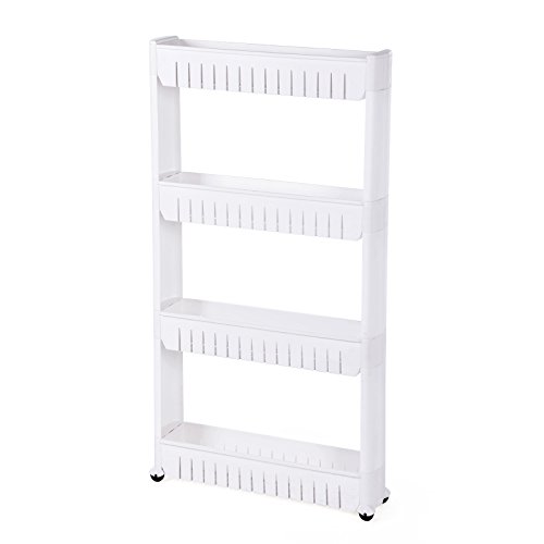 SONGMICS Estante para Hogar y Baño, Carrito de Cocina, Estantería de Cocina con 4 Niveles, 102,5 cm, Blanco KFR04W