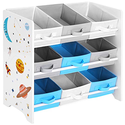 SONGMICS Estantería Infantil para Juguetes y Libros, 9 Cajas de Tela no Tejida Extraíbles con Asas, para Sala de Juegos, Escuela, 62,5 x 29,5 x 60 cm, Ahorro de Espacio, Blanco GKR33WT