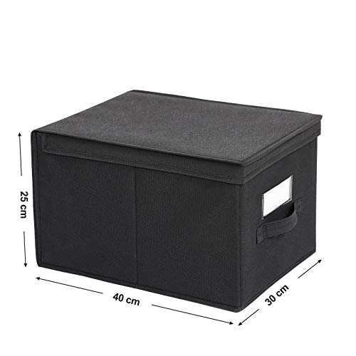 SONGMICS Juego de 3 Cajas Plegables de Alcon Tapas, Cubos de Tela con Portaetiquetas, 40 x 30 x 25 cm, Negro RFB03H