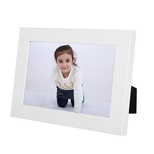 SONGMICS Juego de 5 Marcos de Fotos 10 x 15 cm, Portafotos de Madera, Vidrio Frontal, Regalo, Tablero de MDF Blanco RPF35WT