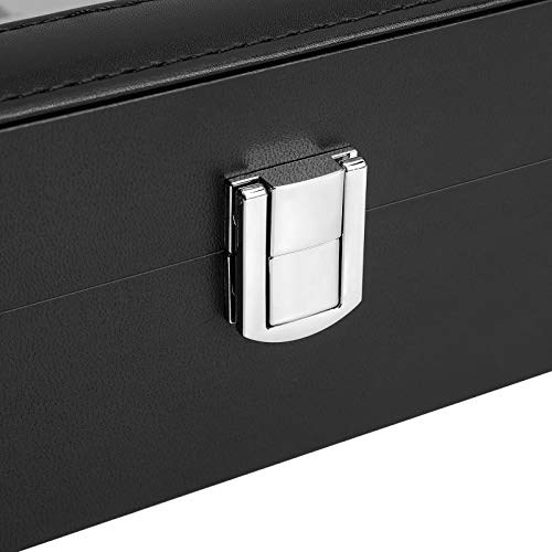 SONGMICS JWB010BK - Caja para Relojes con 10 Compartimentos (Tapa de Cristal, Funda para Relojes extraíble, Forro Interior de Terciopelo, Cierre de Metal, Poliuretano), Color Negro