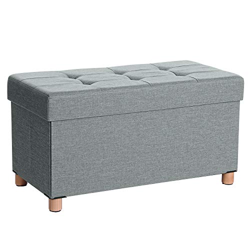 SONGMICS LSF16GYX - Banco con Espacio y Tapa con Patas de Madera (76 x 38 x 40 cm), Gris Claro LSF16GYX