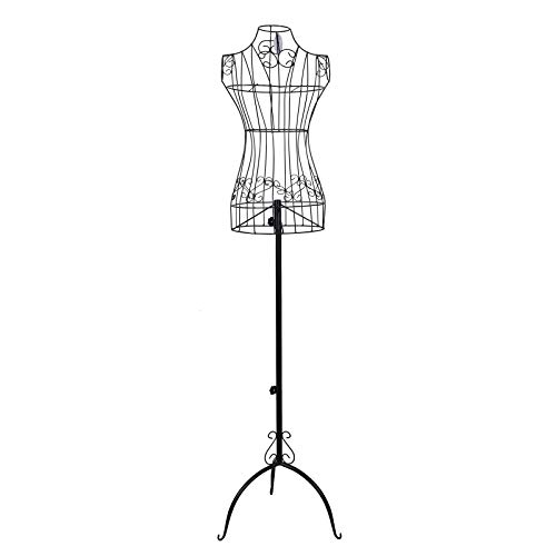 SONGMICS Maniquí Busto femenio de Metal Perchero de Vestido Negro 170 cm HRA10B