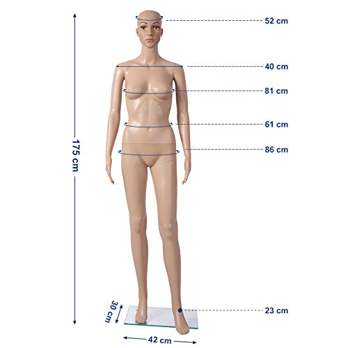 SONGMICS Maniquí Femenino Realista, con Cabeza Desmontable, para Escaparates, Color Carne MPLM05