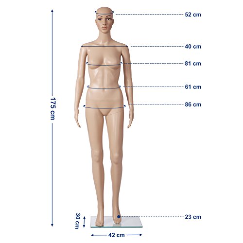 SONGMICS Maniquí para Mujer, con Cabeza, Realista, Desmontable, para Escaparates, Color Carne MPLM07