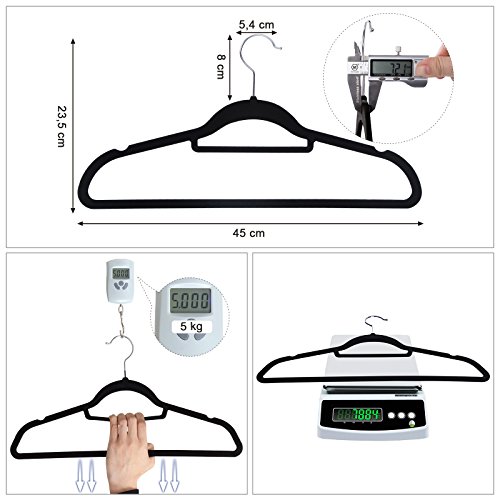 SONGMICS Perchas de Terciopelo, 20 Unidades, Gancho Giratorio a 360°, Antideslizantes, Ahorro de Espacio, Negro CRF20B