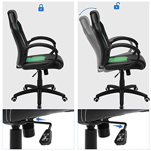 SONGMICS Racing Silla de Escritorio de Oficina Ergonómica Regulable con Ruedas, OBG56BJ, Negro-Verde