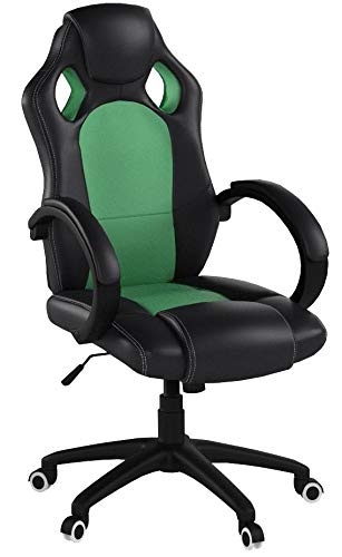 SONGMICS Racing Silla de Escritorio de Oficina Ergonómica Regulable con Ruedas, OBG56BJ, Negro-Verde