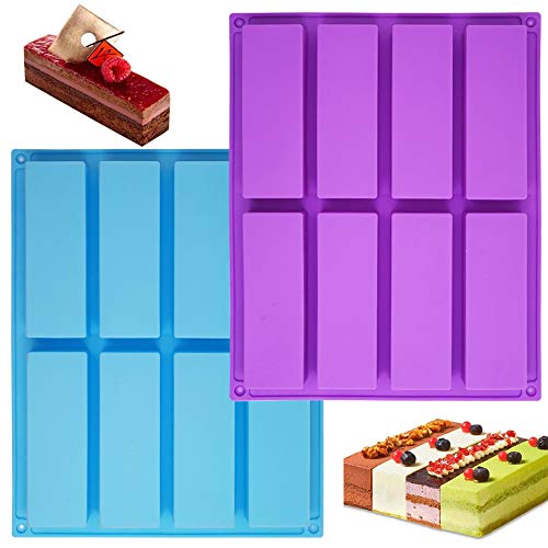 Sonku - Molde de silicona rectangular de 8 cavidades, 2 piezas, molde para hornear para trufas de chocolate, pan, brownie, pan de maíz, cheesecake, pudín, pastel, color azul y morado