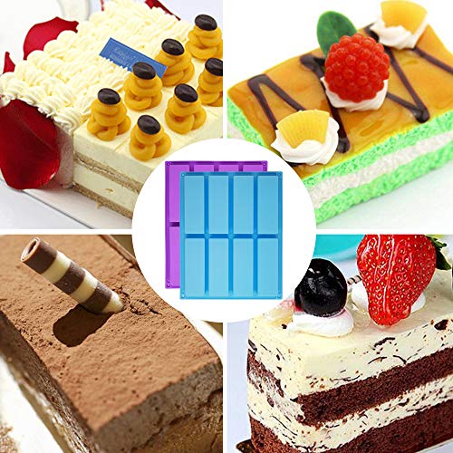 Sonku - Molde de silicona rectangular de 8 cavidades, 2 piezas, molde para hornear para trufas de chocolate, pan, brownie, pan de maíz, cheesecake, pudín, pastel, color azul y morado