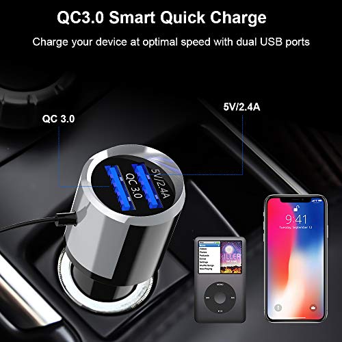 SONRU Upgrade Transmisor FM Bluetooth 5.0 Coche, Manos Libres para Vehículos, Reproductor MP3 Coche, Carga Rapida QC3.0, 2 USB Portes 5V/3A y 2.4A, Apoyo Tarjeta TF AUX, SIRI/Google con Luz Colorida